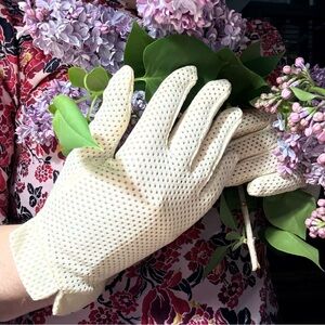Vintage Bridal Gloves Ivory Sheer Polka Dot Small Wedding Cottagecore